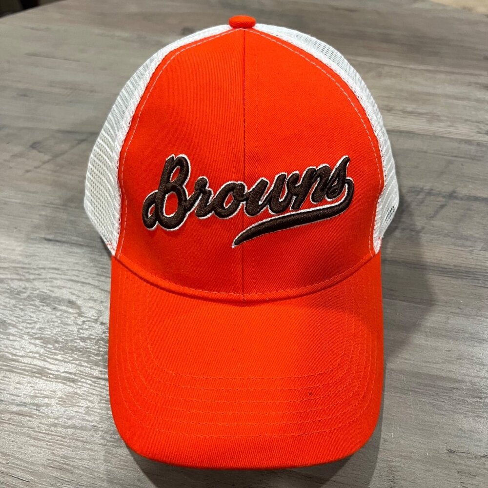Browns Bright Orange Mesh Trucker Cap Adjustable Sports Fan Headwear